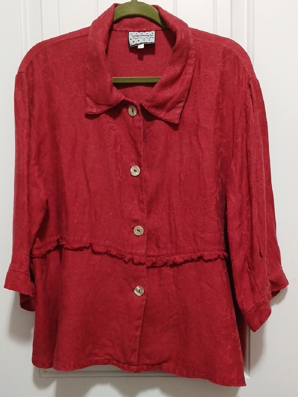 Cozy Red Linen-Blend Button Front Jacket - Casual Blazer